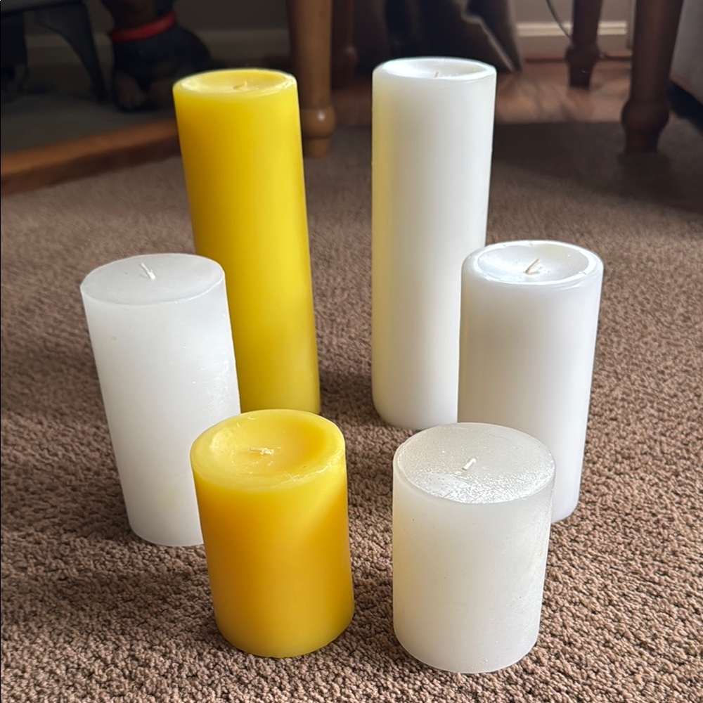 Elegant White and Yellow Pillar Candle Set